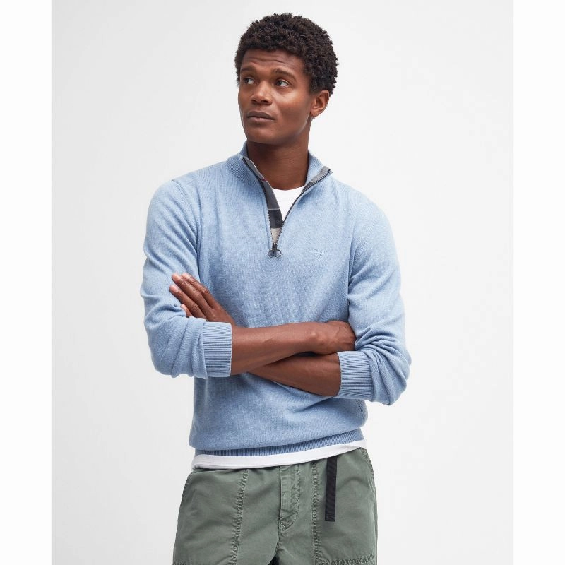 Barbour Cotton Half Zip Mens Jumper - Dark Chambray Clearance Blowout Mega Sale Now