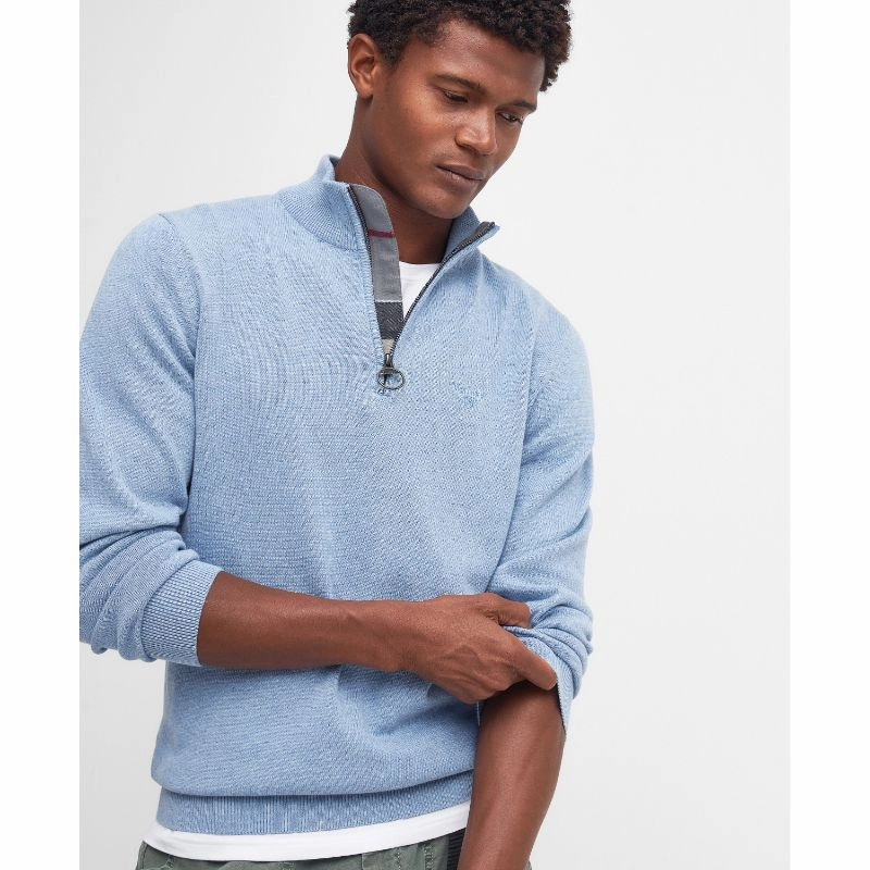Mega Savings Now Todays Hot Savings Barbour Cotton Half Zip Mens Jumper - Dark Chambray