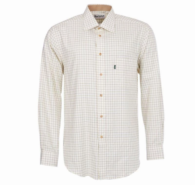 Barbour Field Tattersall Classic Collar Mens Shirt - Green/Brown Big Savings Today