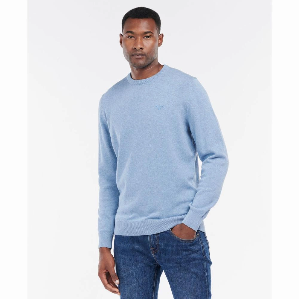 Barbour Pima Cotton Mens Crew Neck Jumper - Dark Chambray MustShop Sale