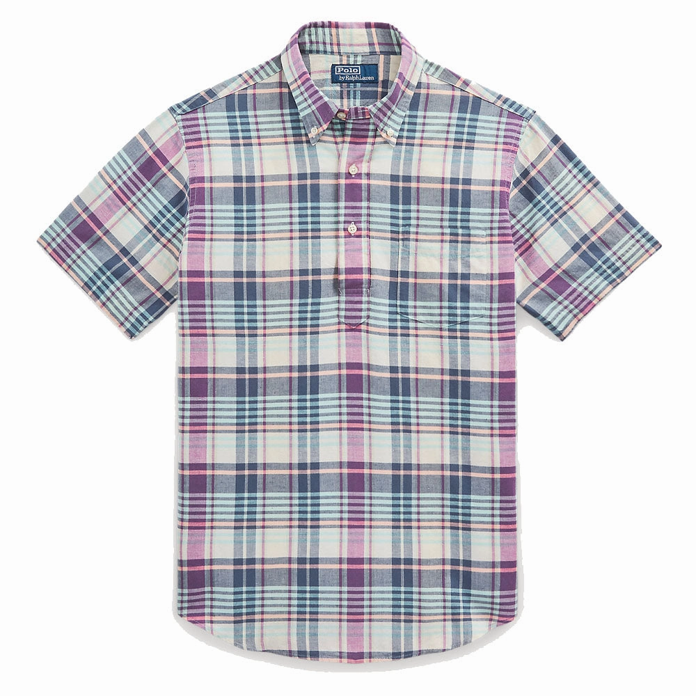 Polo Ralph Lauren Classic Fit Madras Popover Shirt Cream/Navy Multi Sale Ending Soon