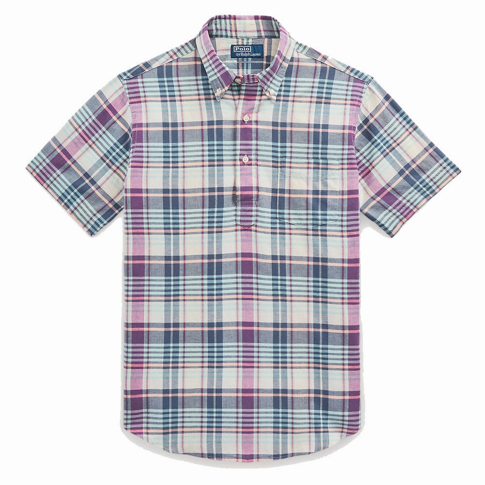 Polo Ralph Lauren Classic Fit Madras Popover Shirt Cream/Navy Multi Best Seller Deal