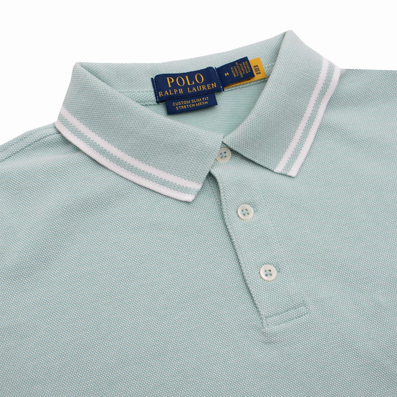Polo Ralph Lauren Custom Slim Fit Contrast Polo Shirt Celadon / White Flash Sale Alert Special Offer Inside