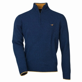 Hot Discount Deal Laksen Brompton Zip Neck Lambswool Mens Jumper - Midnight