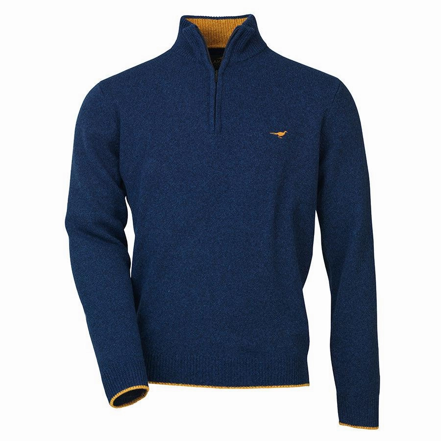 Laksen Brompton Zip Neck Lambswool Mens Jumper - Midnight Hot Offer Event Daily Special Offer
