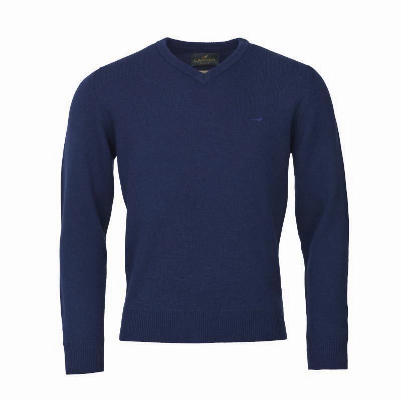 Limited Stock Deals Flash Offer Today Laksen Johnston V-Neck Lambswool Mens Jumper - Navy