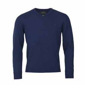 Limited Stock Deals Flash Offer Today Laksen Johnston V-Neck Lambswool Mens Jumper - Navy