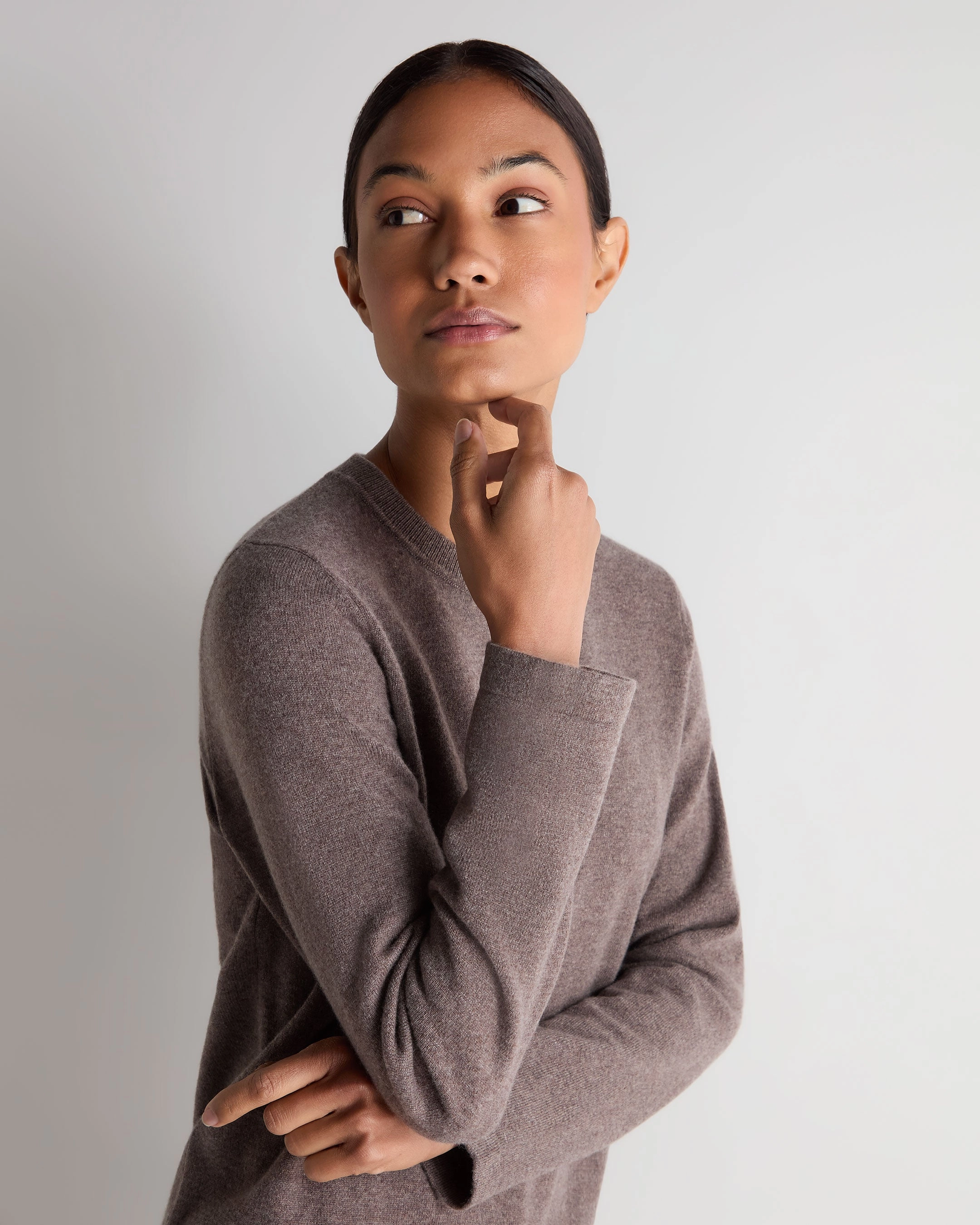 Women'S Hallie Round Neck Cashmere Jumper Otter Brown Mega Sale Now