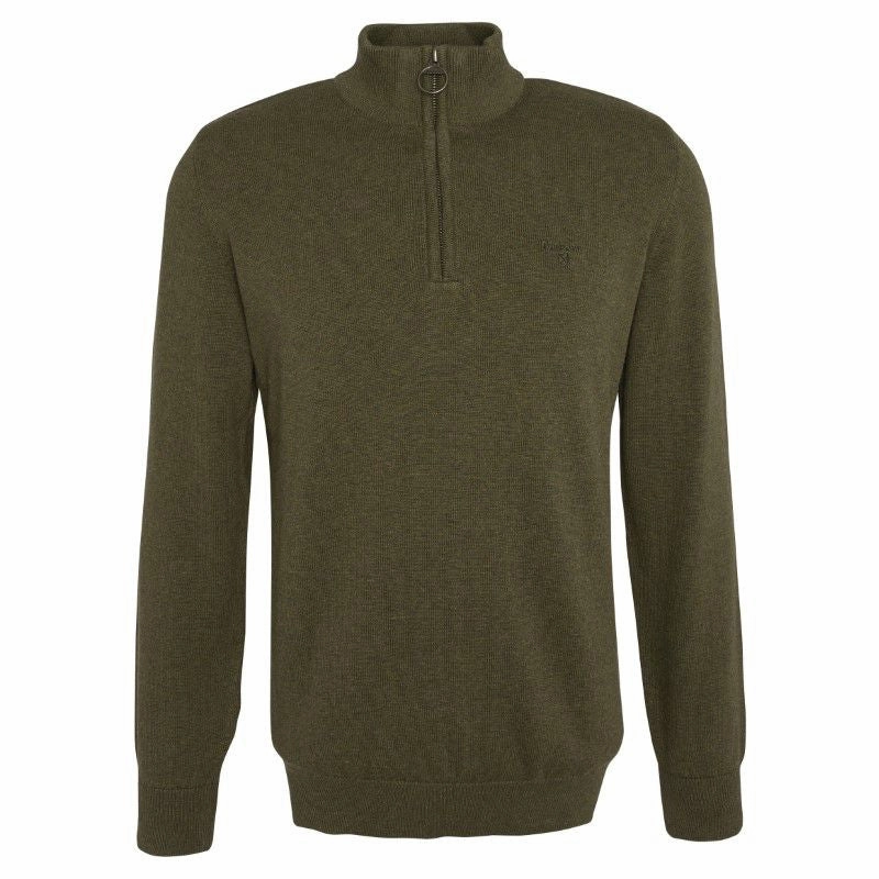 Barbour Cotton Half Zip Mens Jumper - Dusty Olive Flash Offer Today