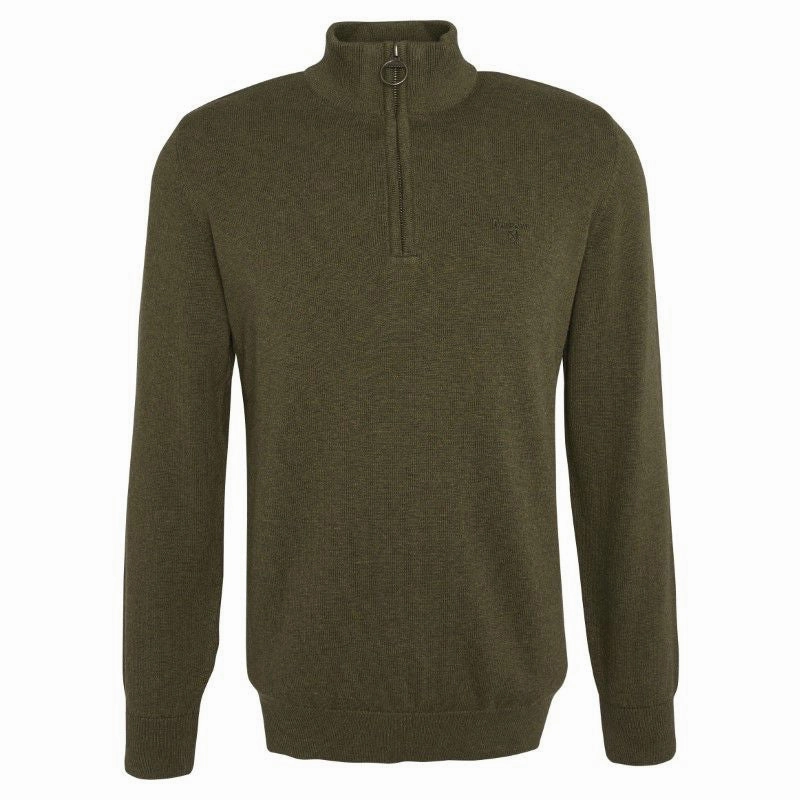 Barbour Cotton Half Zip Mens Jumper - Dusty Olive MustHave Items Dont Miss Todays Deal
