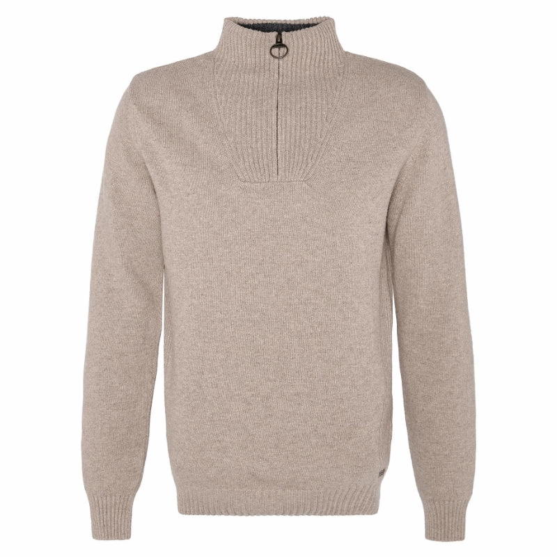 Barbour Nelson Essential Lambswool 1/4 Zip Mens Jumper - Stone Price Slash Today