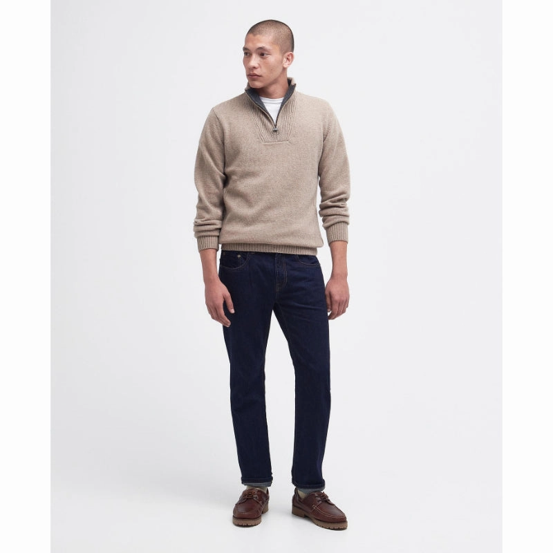 Barbour Nelson Essential Lambswool 1/4 Zip Mens Jumper - Stone Todays Trending Deals