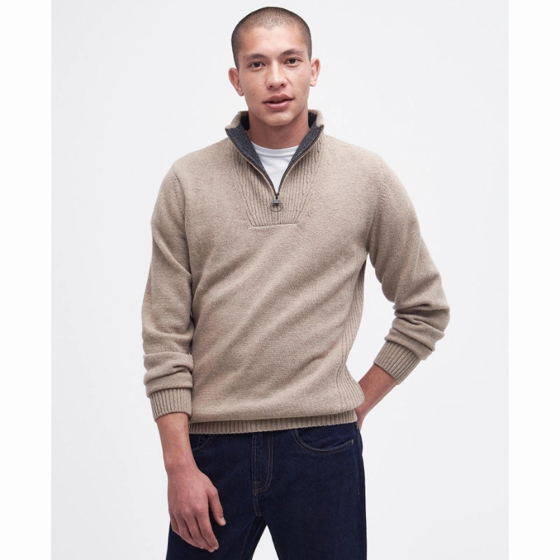 Barbour Nelson Essential Lambswool 1/4 Zip Mens Jumper - Stone Shop Grab Offer