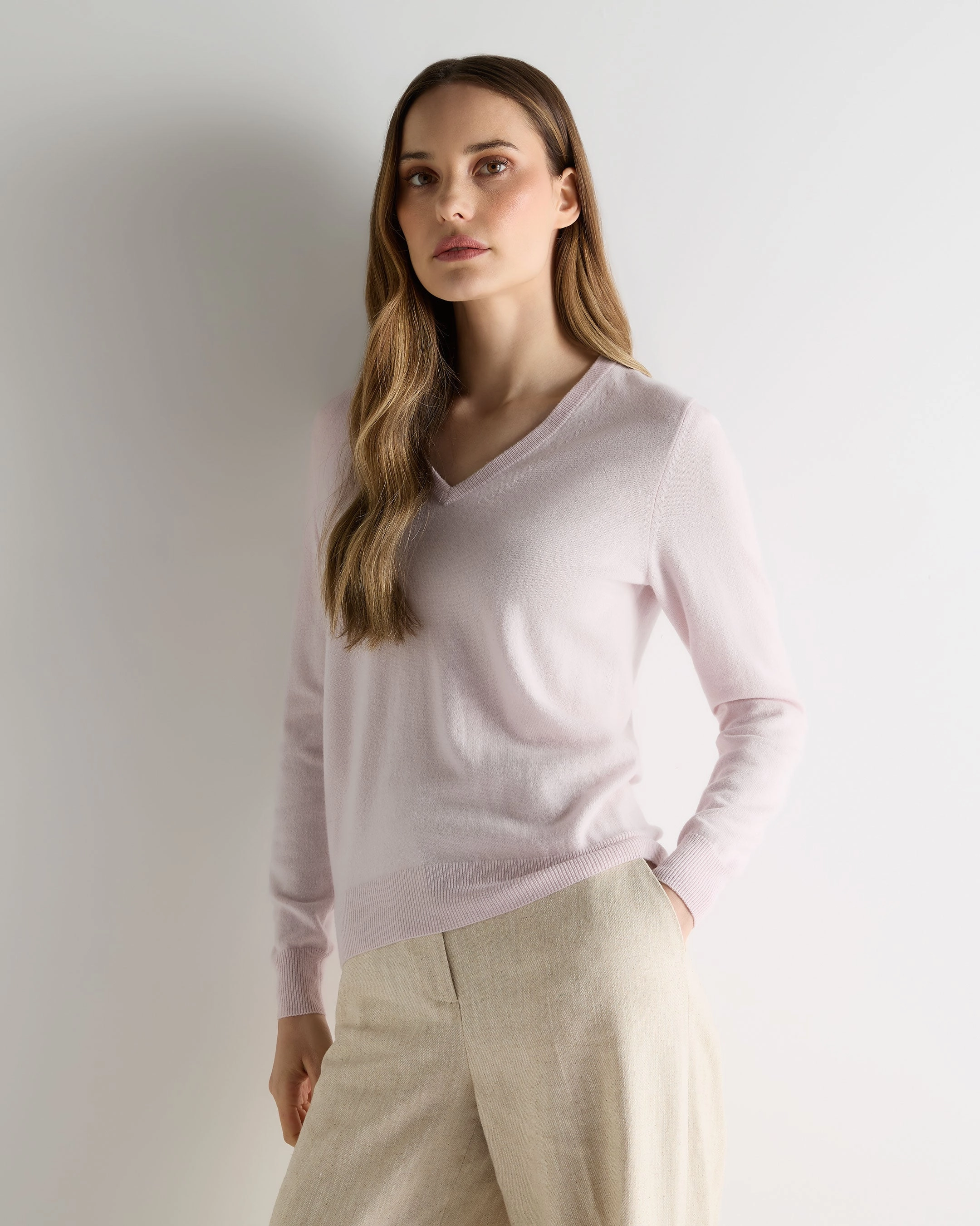 Women'S Phoebe V Neck Cashmere Jumper Chalk Pink Today Only Discount Today Only Hot Sale