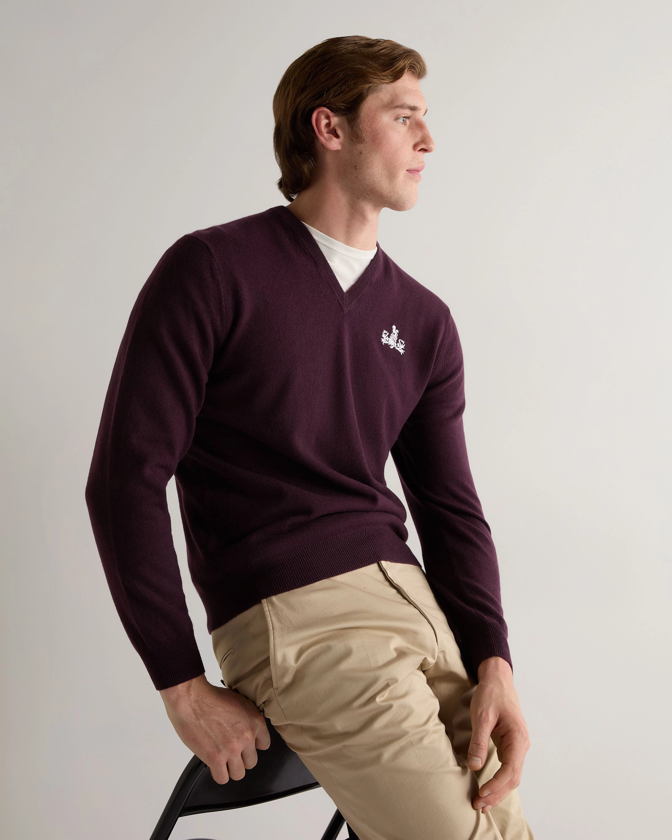Instant Deal Today Trending Savings Now 007 Logo V Neck Cashmere Jumper Plum Purple