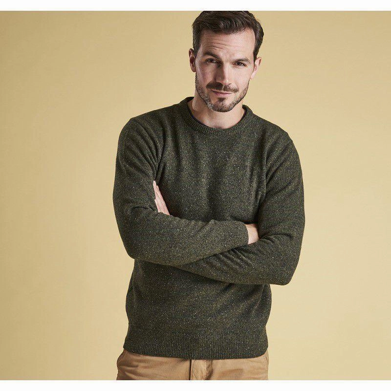 Save More Online Barbour Essential Tisbury Mens Lambswool Crew Neck Jumper - Dark Seaweed