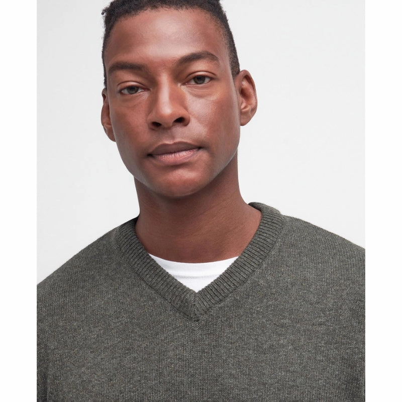 Barbour Nelson Essential Lambswool V Neck Mens Jumper - Seaweed Trending Deals Today