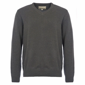 Hot Discount Deal Barbour Nelson Essential Lambswool V Neck Mens Jumper - Seaweed