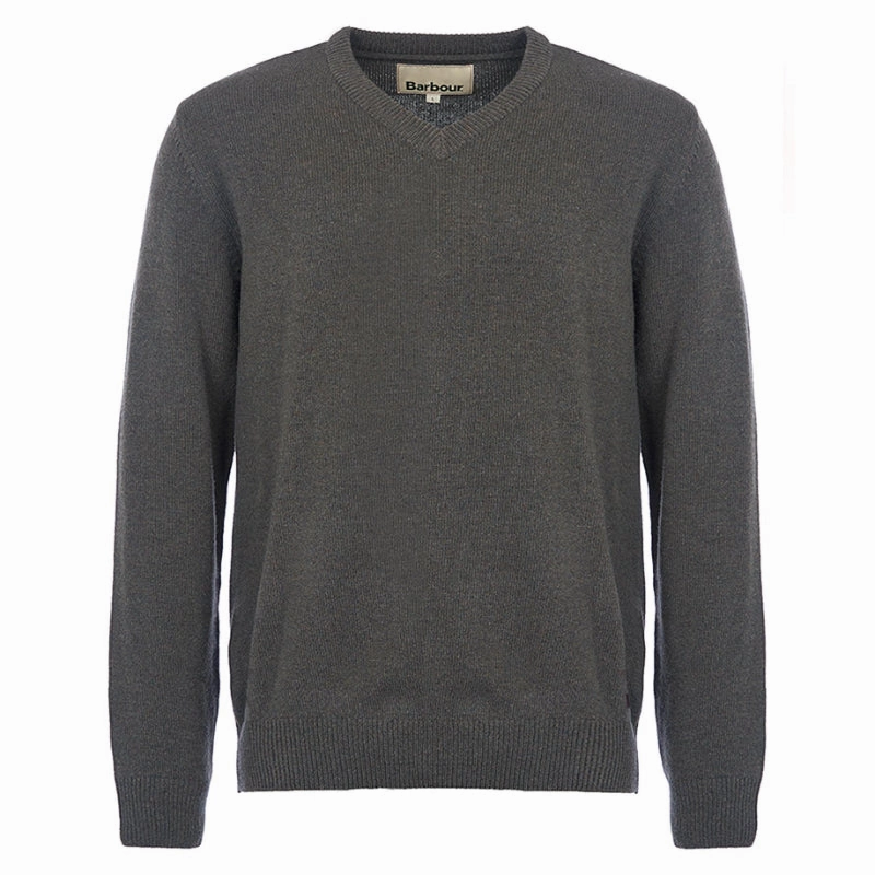 Hot Discount Deal Barbour Nelson Essential Lambswool V Neck Mens Jumper - Seaweed