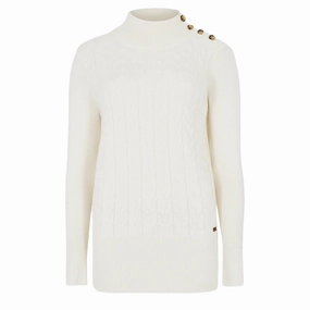 Dubarry Womens Claremont Cable Stitch Mock Neck Knit Chalk Shop Save Big Grab Save Today