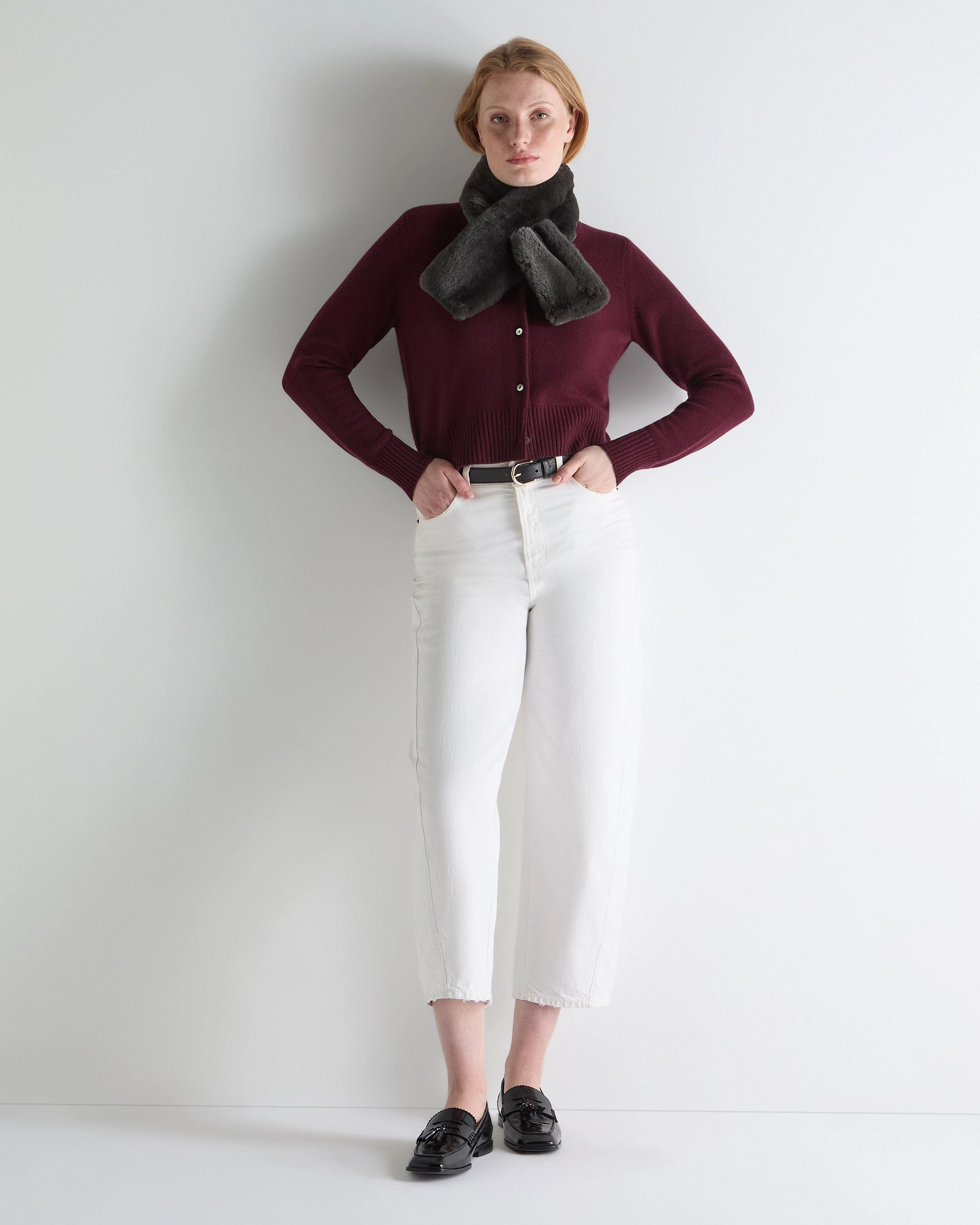 Women'S Chunky Crop Cashmere Cardigan Bordeaux Red New Arrival Discount Special Deals Online