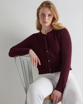 Women'S Chunky Crop Cashmere Cardigan Bordeaux Red Limited Time Sale Flash Deal Alert