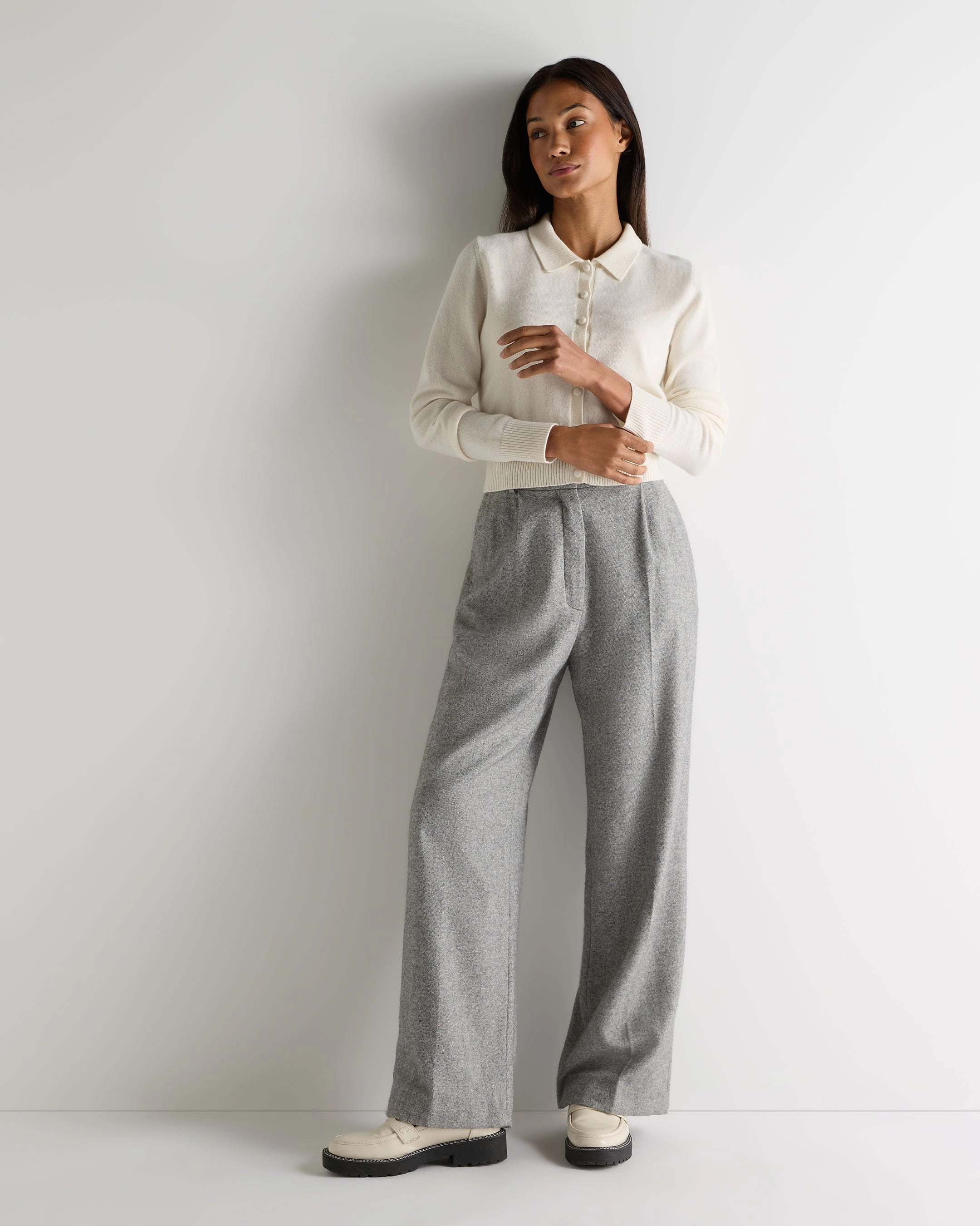 Exclusive Hot Pick Special Online Offer Women'S Thea Collared Cashmere Cardigan New Ivory White