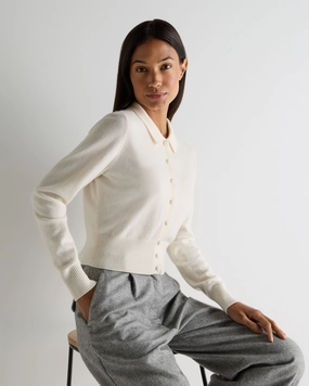 Trending Now Discount Women'S Thea Collared Cashmere Cardigan New Ivory White