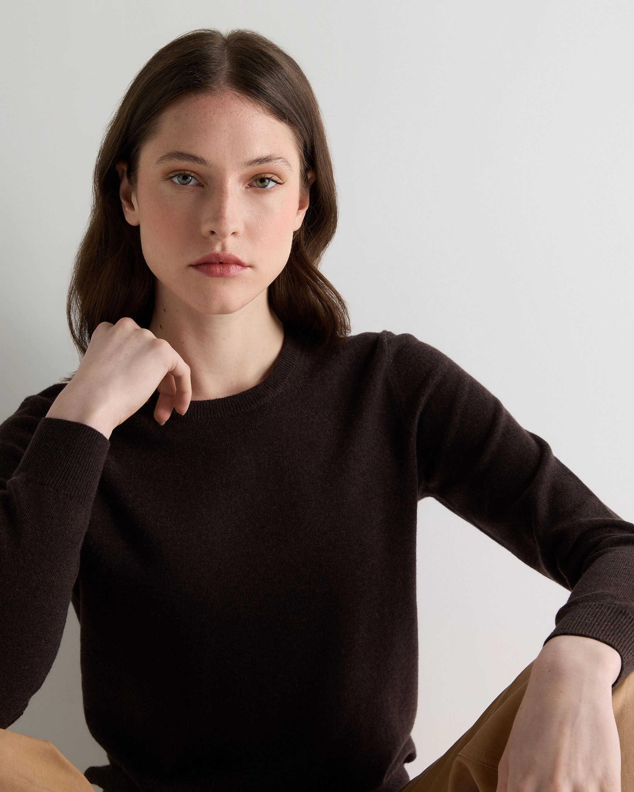 Women'S Evie Classic Round Neck Cashmere Jumper Chocolate Brown Clearance Blowout