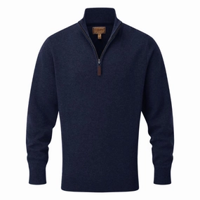 Schoffel Lewis Lambswool 1/4 Zip Mens Jumper - Navy Steal the Deal Now MustHave Deals