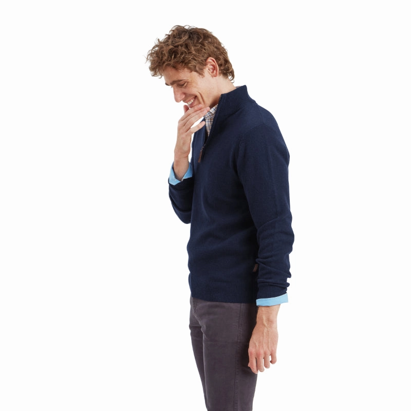 Schoffel Lewis Lambswool 1/4 Zip Mens Jumper - Navy Shop Grab Offer Hot Offer Ending Soon