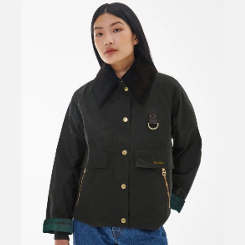 Barbour Catton Ladies Wax Jacket - Black/Black/Sage Tartan Exclusive Online Offer Flash Deal Alert