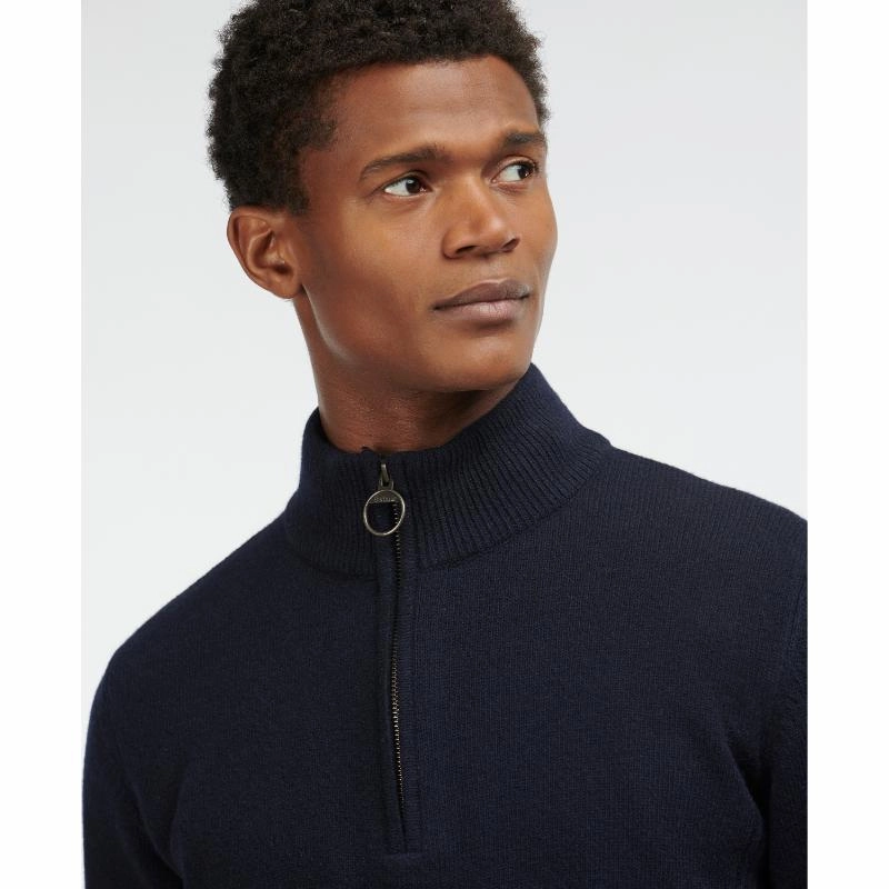 Barbour Holden Half Zip Lambswool Knit Mens Jumper - Navy Steal the Deal Now
