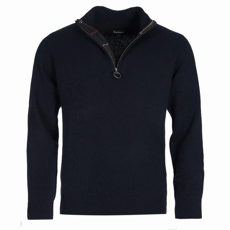 Barbour Holden Half Zip Lambswool Knit Mens Jumper - Navy Hot Deals Today
