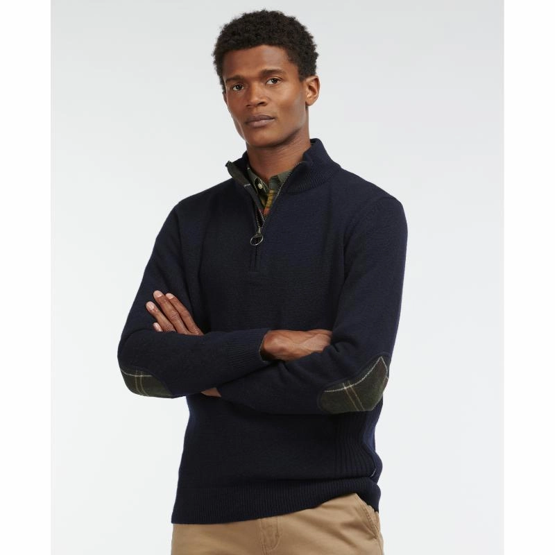 Flash Discount Today Barbour Holden Half Zip Lambswool Knit Mens Jumper - Navy