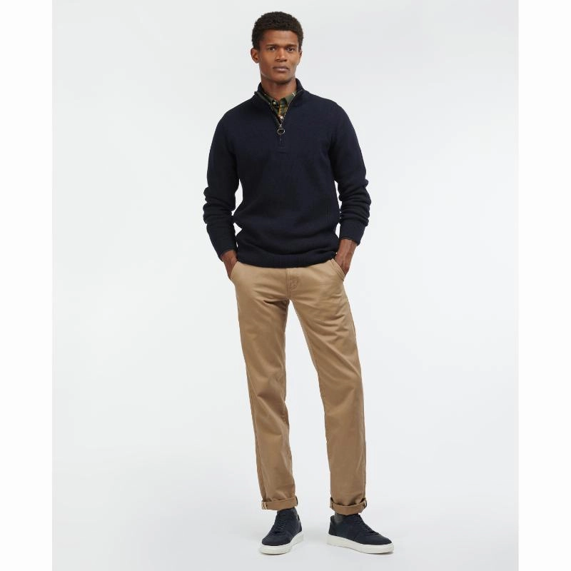 Clearance Sale Barbour Holden Half Zip Lambswool Knit Mens Jumper - Navy