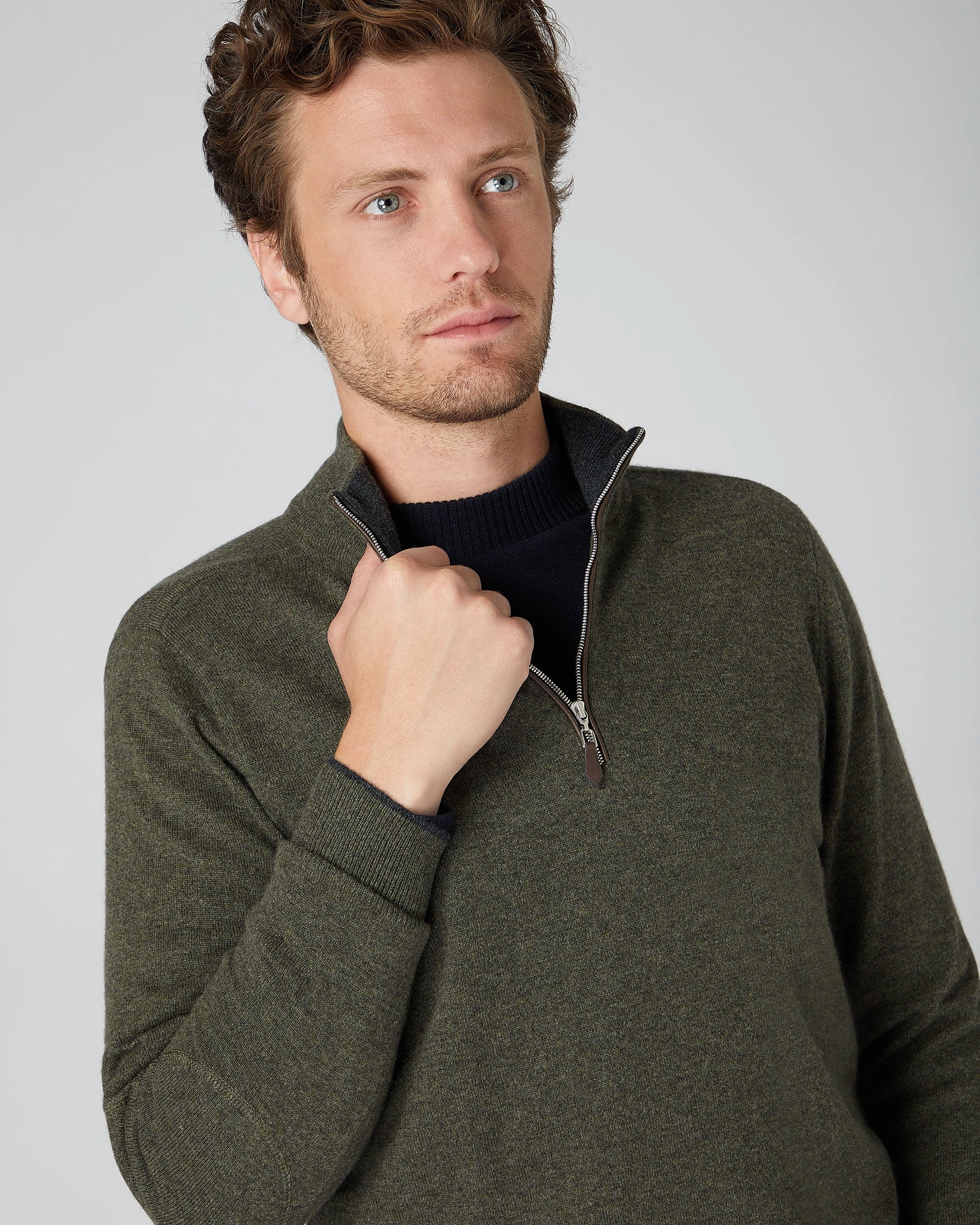 Men'S Carnaby Half Zip Cashmere Jumper Moss Green Weekend Flash Offer