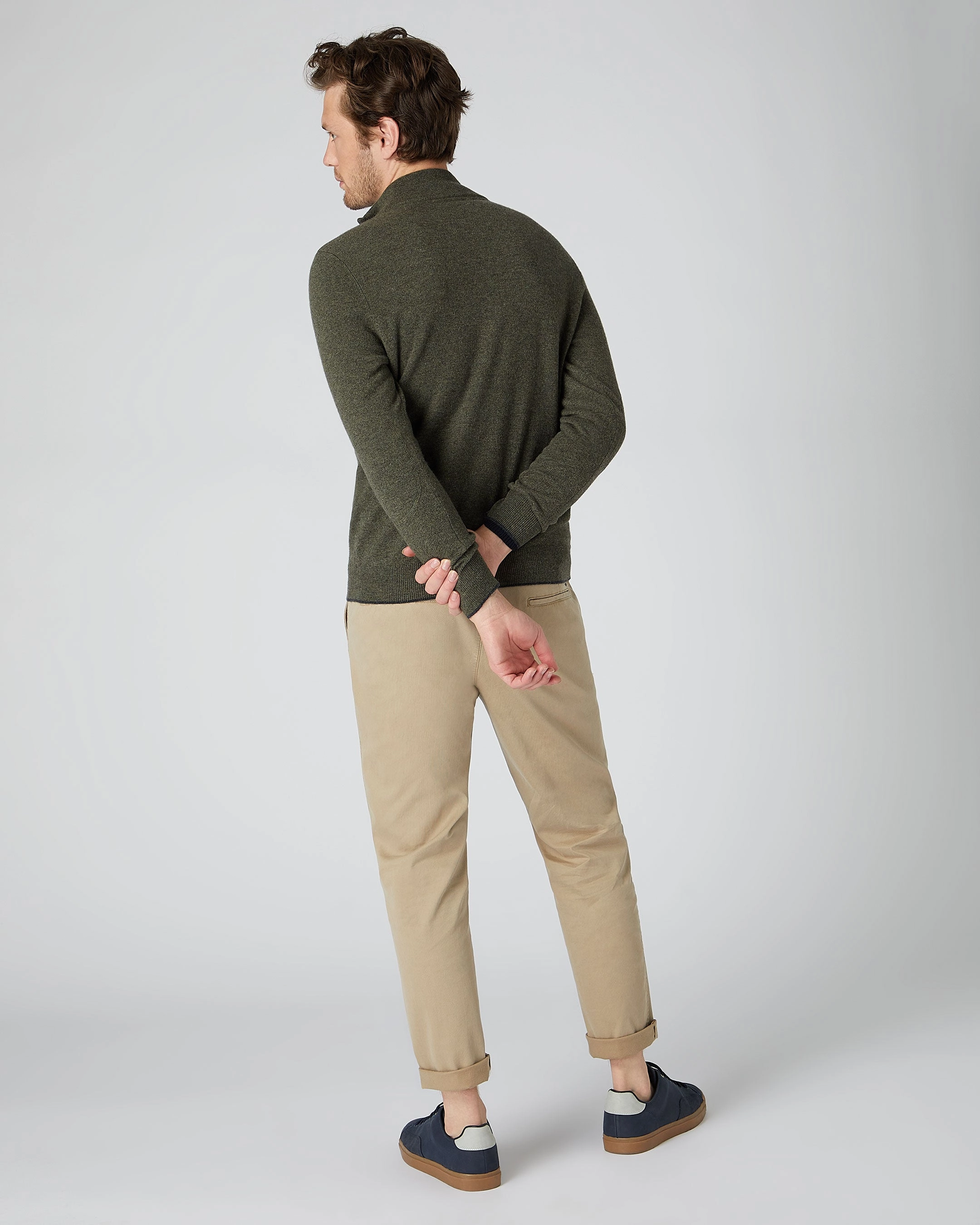 Men'S Carnaby Half Zip Cashmere Jumper Moss Green Clearance Blowout Hot Item Clearance