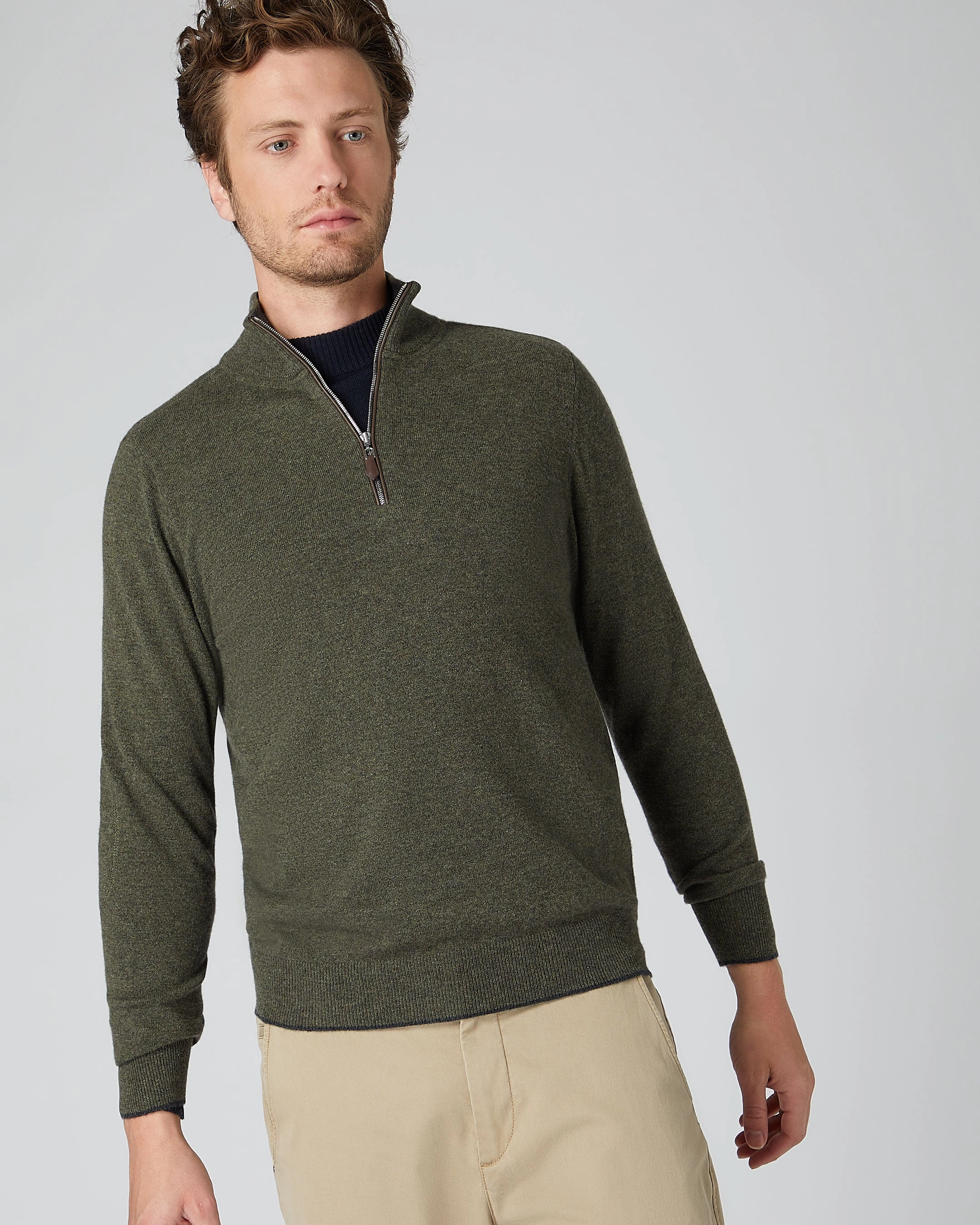 Clearance Event Alert Men'S Carnaby Half Zip Cashmere Jumper Moss Green