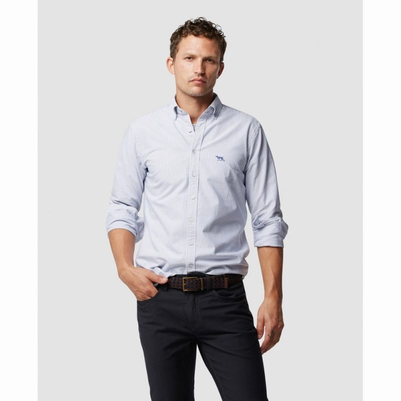 Rodd & Gunn Gunn Oxford Stripe Mens Sports Fit Shirt - Royal Limited Stock Alert Special Occasion Discount