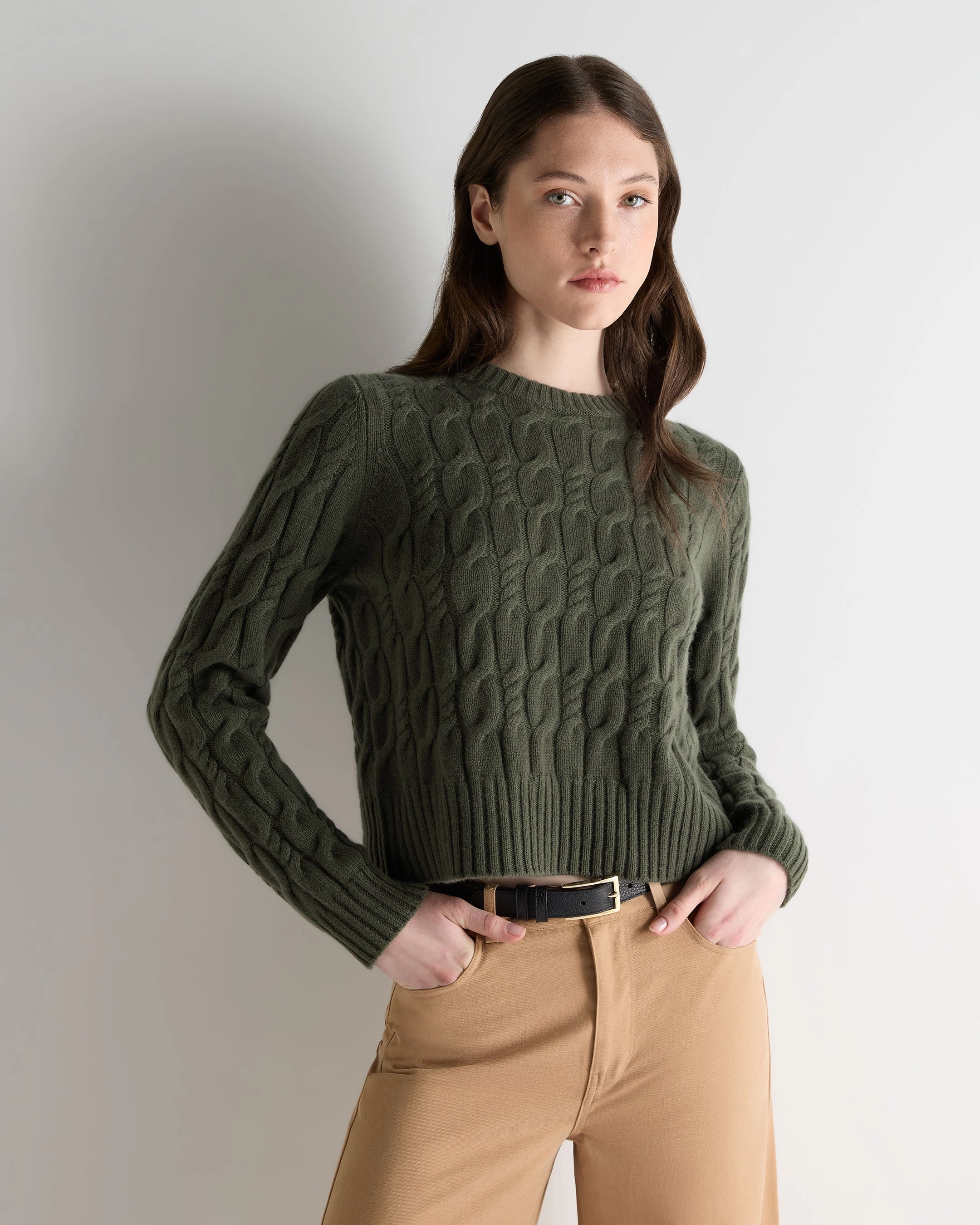 Women'S Cable Cashmere Jumper Army Green Shop Hot Deals