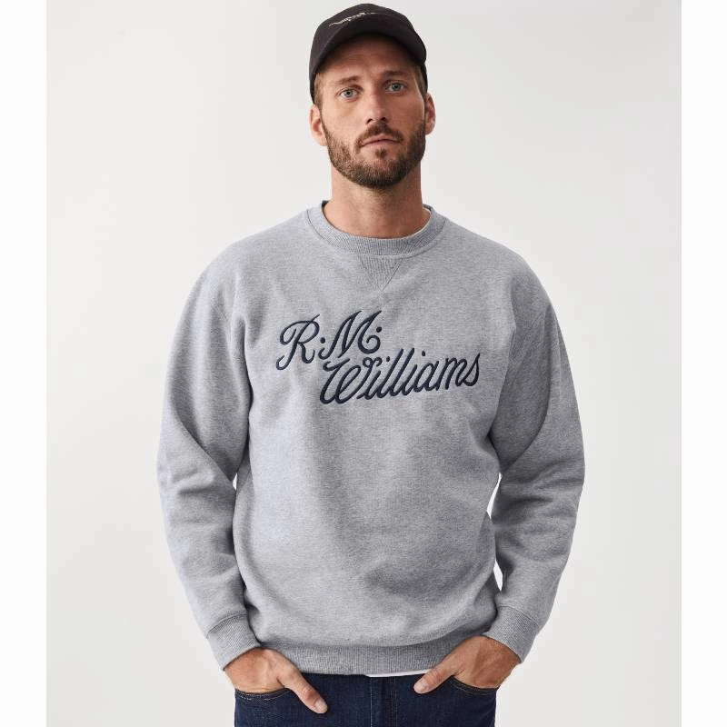 Hot Pick of the Day R.M.Williams Script Crew Neck Mens Sweater - Grey/Blue