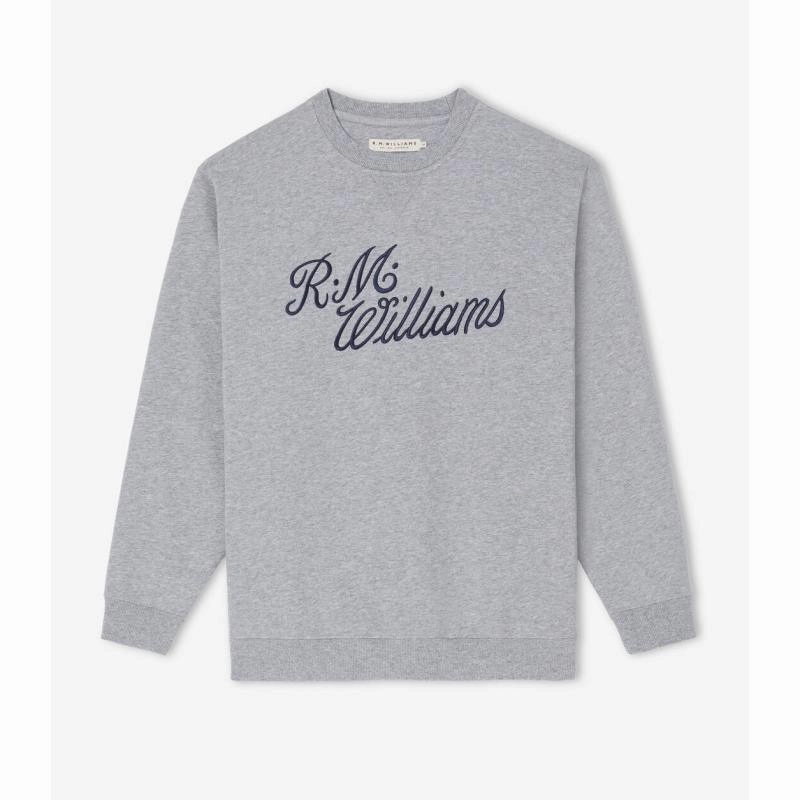 Shop Todays Picks R.M.Williams Script Crew Neck Mens Sweater - Grey/Blue