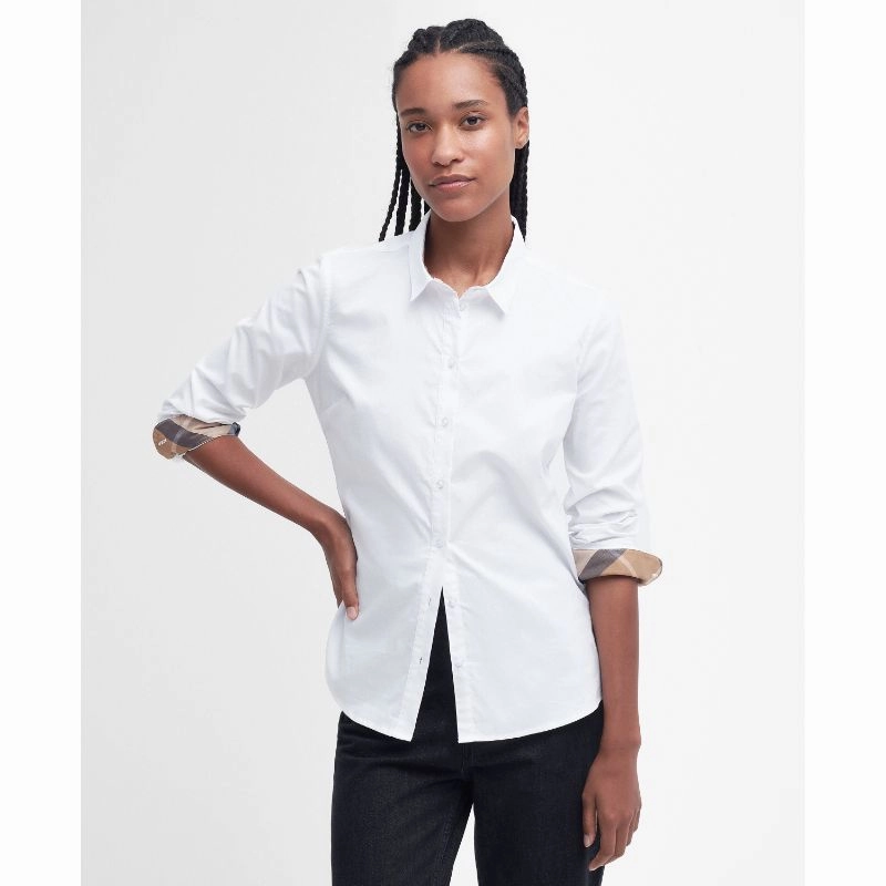 Special Savings Today Barbour Derwent Ladies Shirt - White/Primrose Hessian