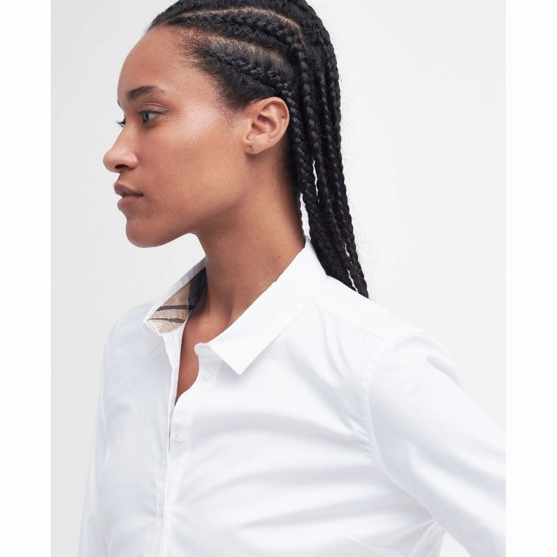 Barbour Derwent Ladies Shirt - White/Primrose Hessian Hot Offer Frenzy Weekend Sale Special