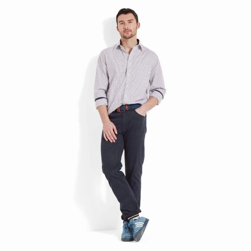 Flash Discount Today Todays Hot Savings Schoffel Cambridge Mens Classic Fit Cotton Check Shirt - Dark Navy