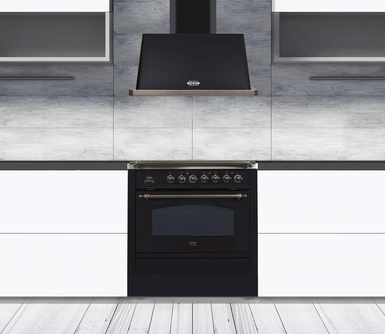 Ilve UAM90BK Majestic 36 Inch Glossy Black Wall Mount Range Hood