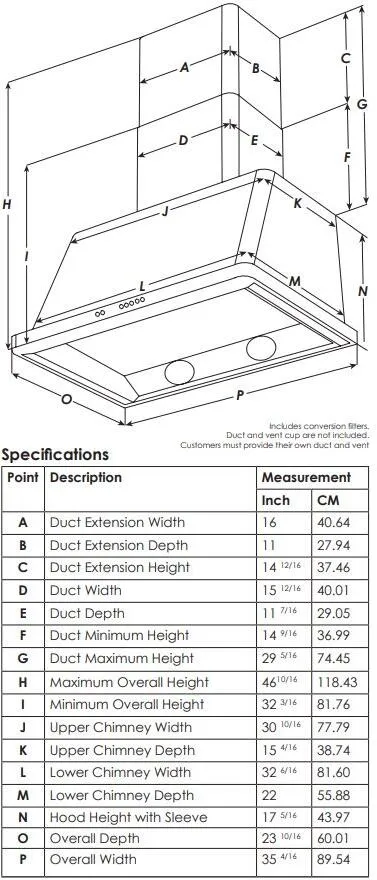 Ilve UAM90MG Majestic 36 Inch Matte Graphite Wall Mount Range Hood