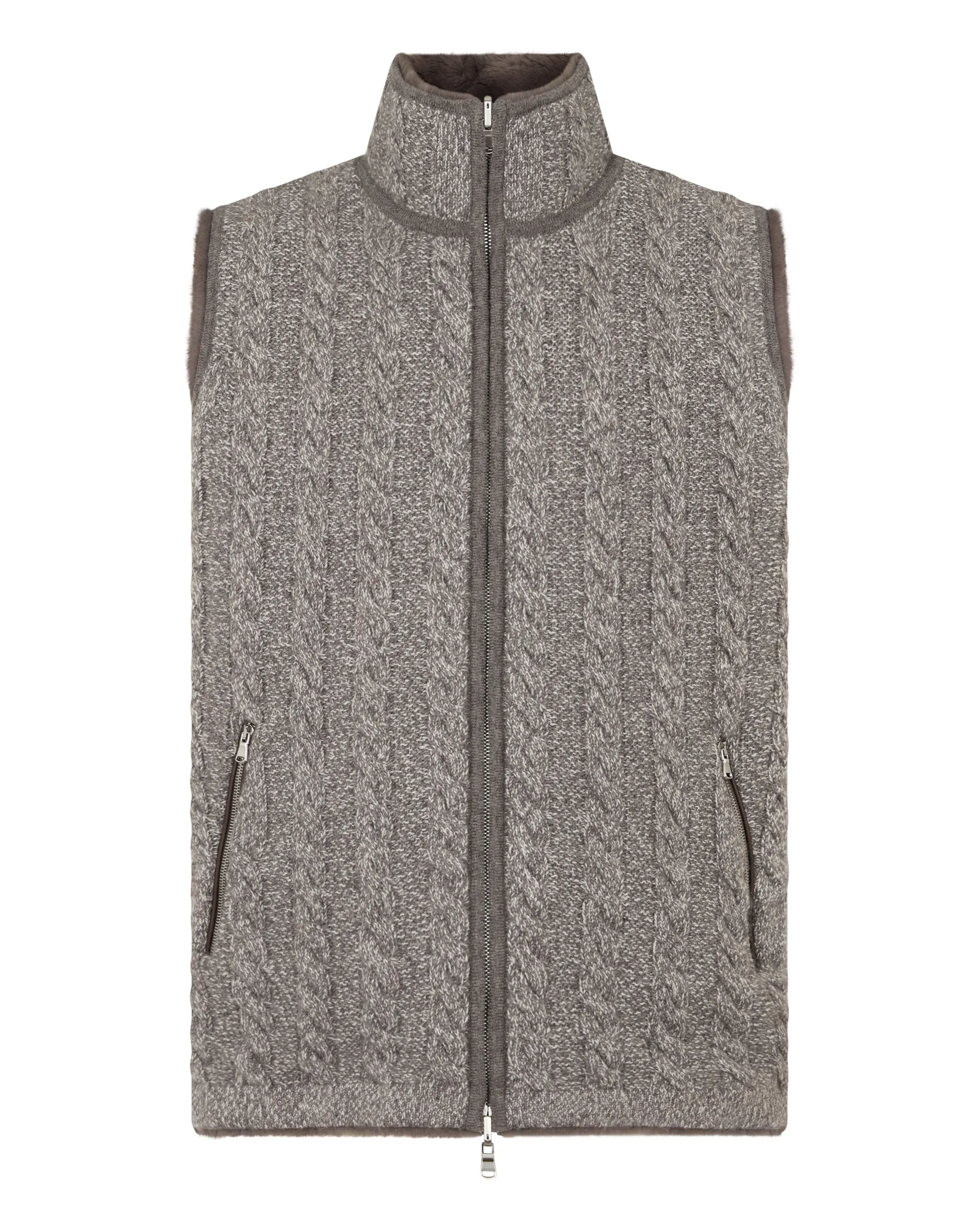 Men'S Dolomiti Cable Fur Gilet Soft Truffle Brown Marl Today Only Savings Flash Discount Today