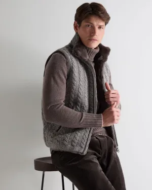 Men'S Dolomiti Cable Fur Gilet Soft Truffle Brown Marl Limited Edition Offer